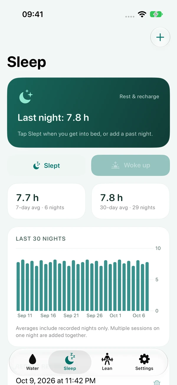Sleep · Actual app screens · Sample records